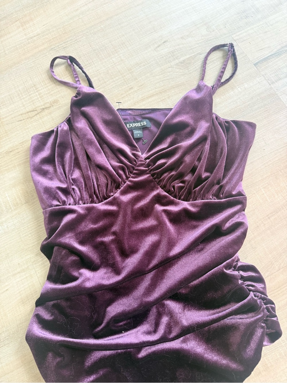Express Burgundy Velvet Ruched Cami Top